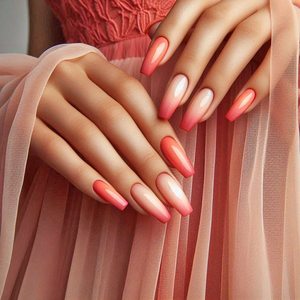 coral gradient nails