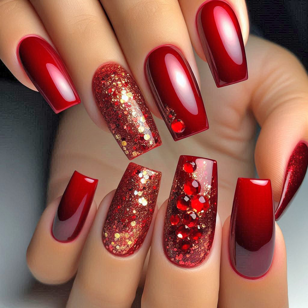 red glam nails